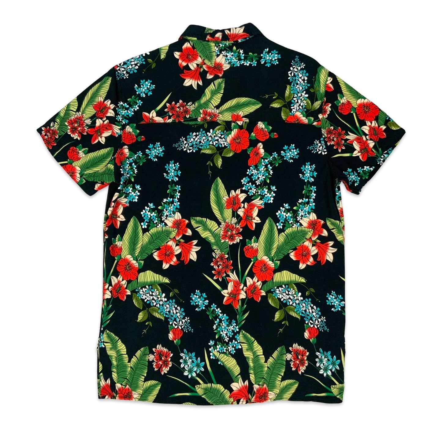 80s Black Floral Shirt M