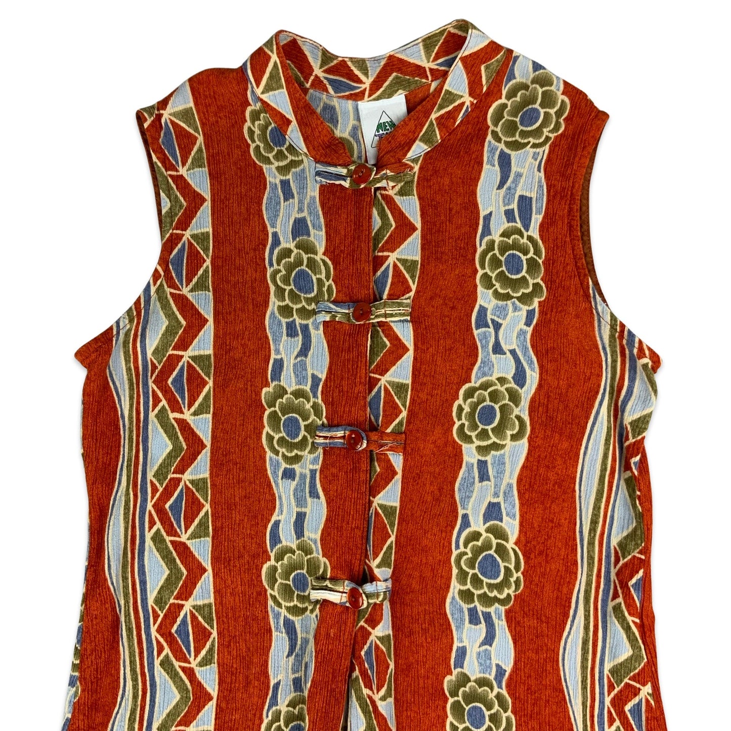 Vintage Orange Button Up Sleeveless Blouse 6 8