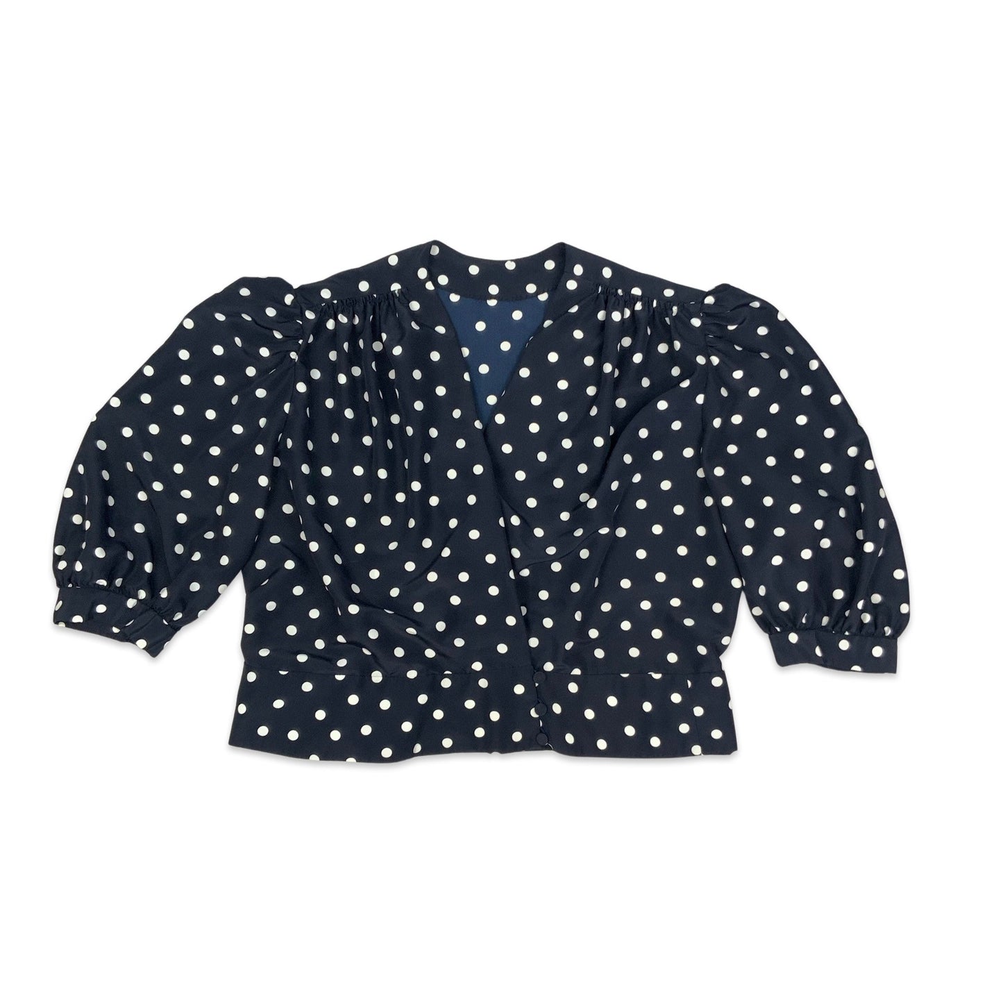 Vintage Navy & White Polka Dot Cropped Blouse 16 18