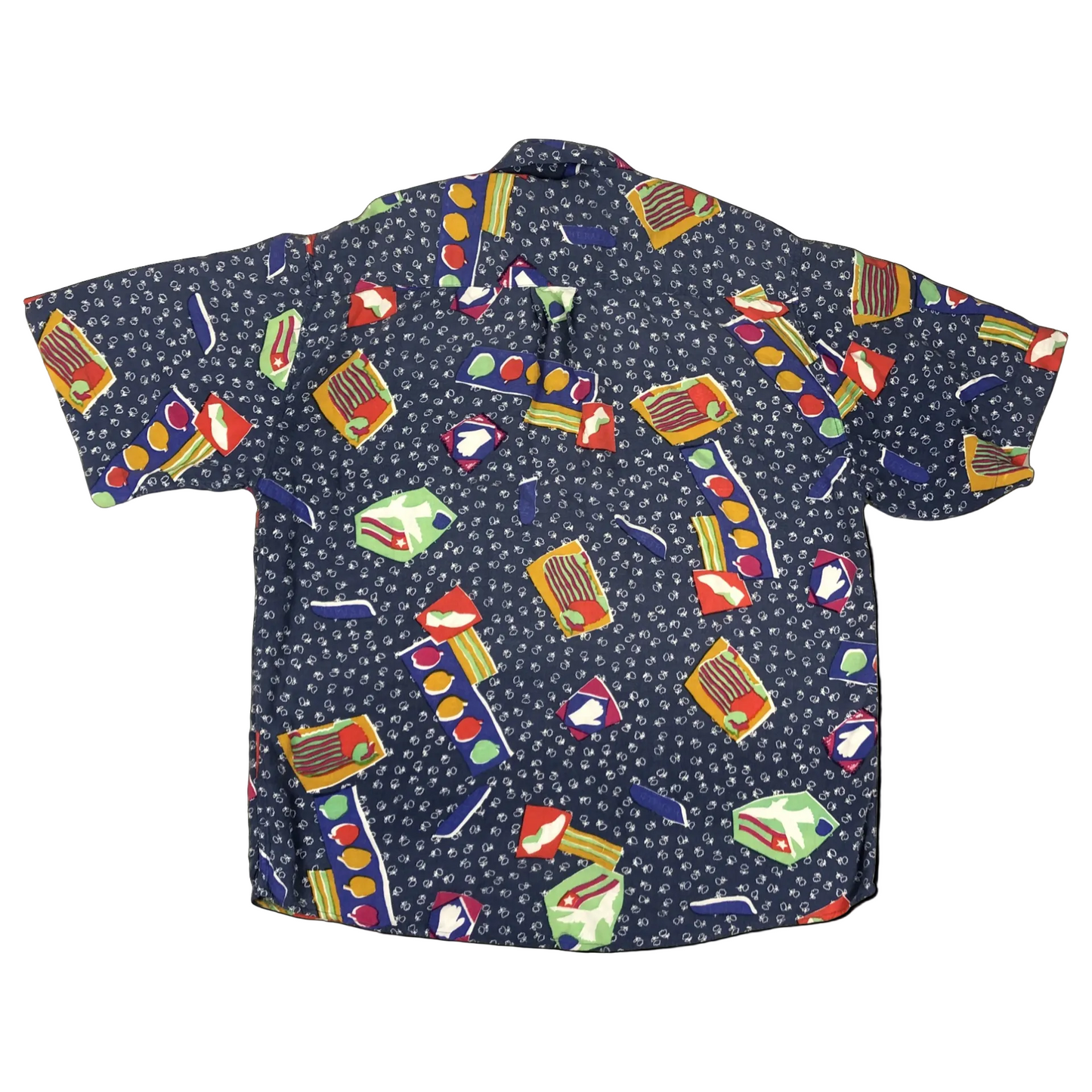 Vintage 80s Crazy Abstract Print Blue Short Sleeve Shirt XL