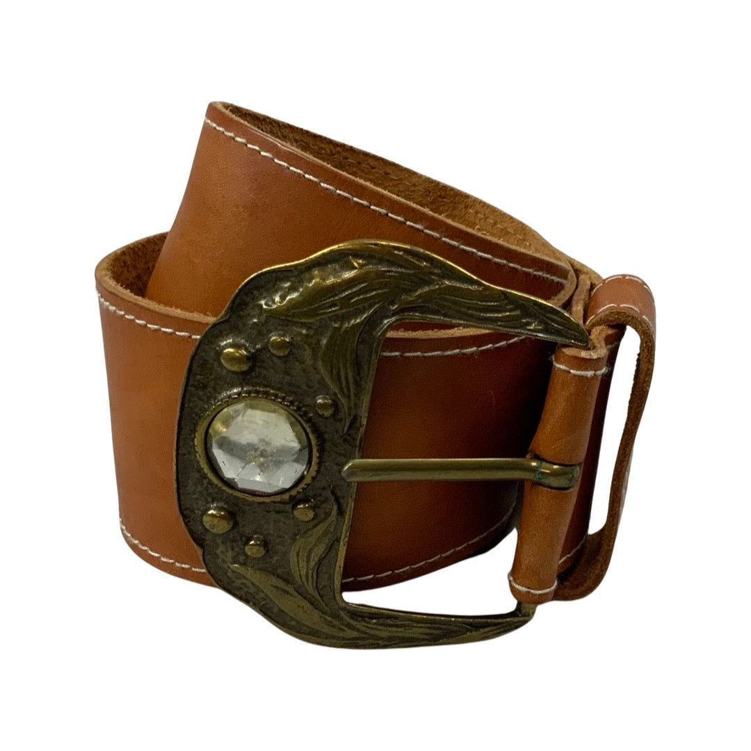 Vintage Tan Large Buckle with Gem Belt