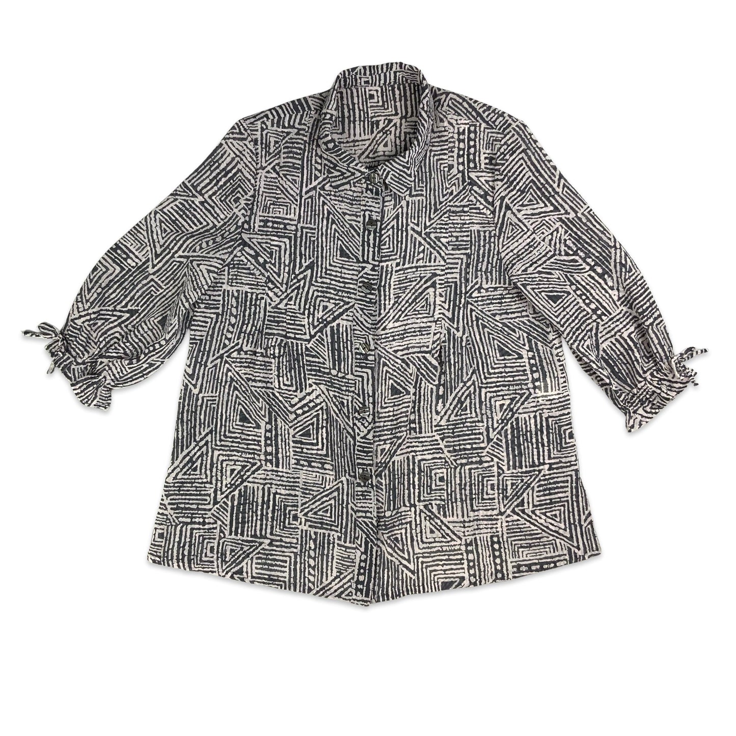 Vintage Grey & White 3/4 Sleeve Sheer Blouse 10 12 14