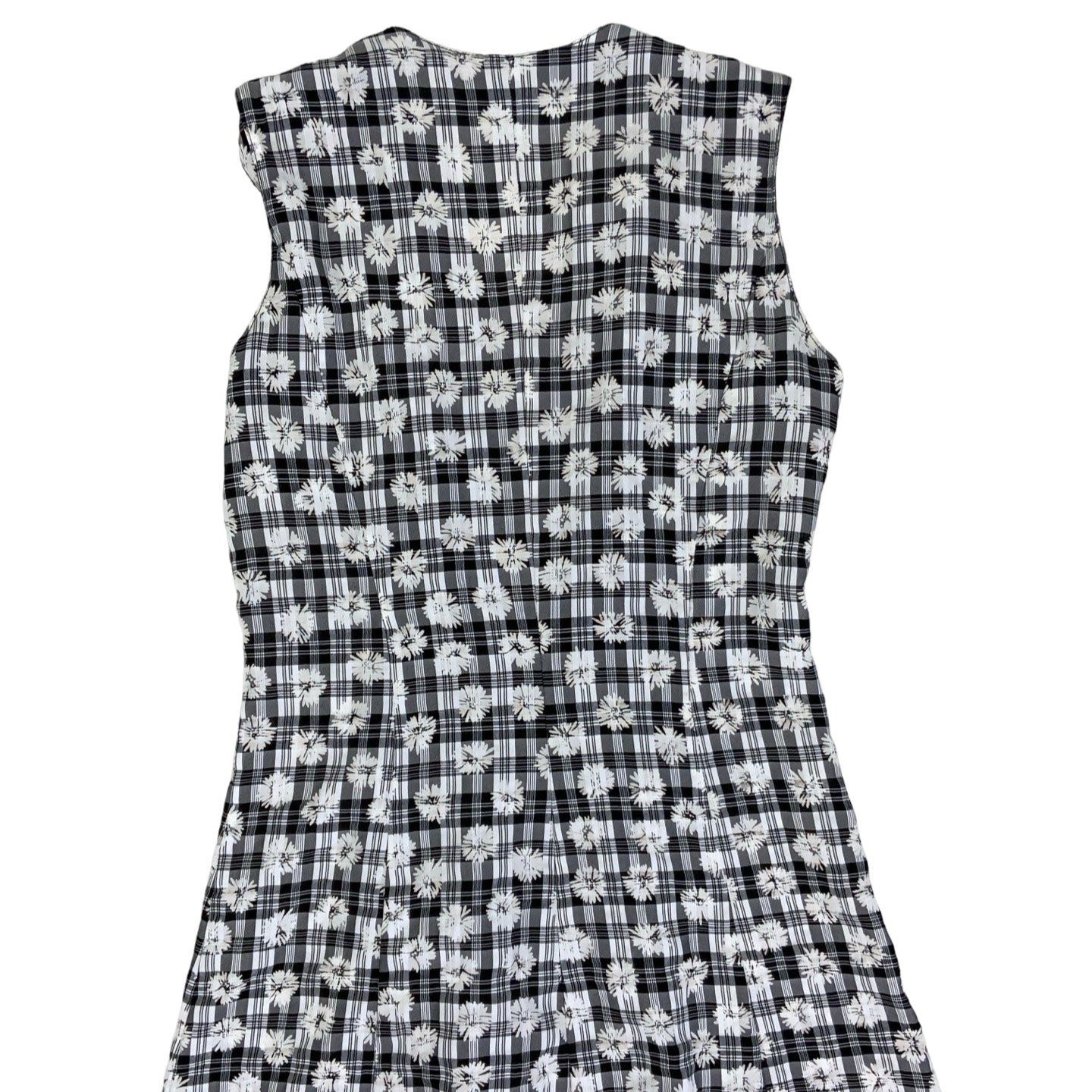 Vintage 90s Black White Floral Check Gingham Sleeveless Maxi Dress 8 10