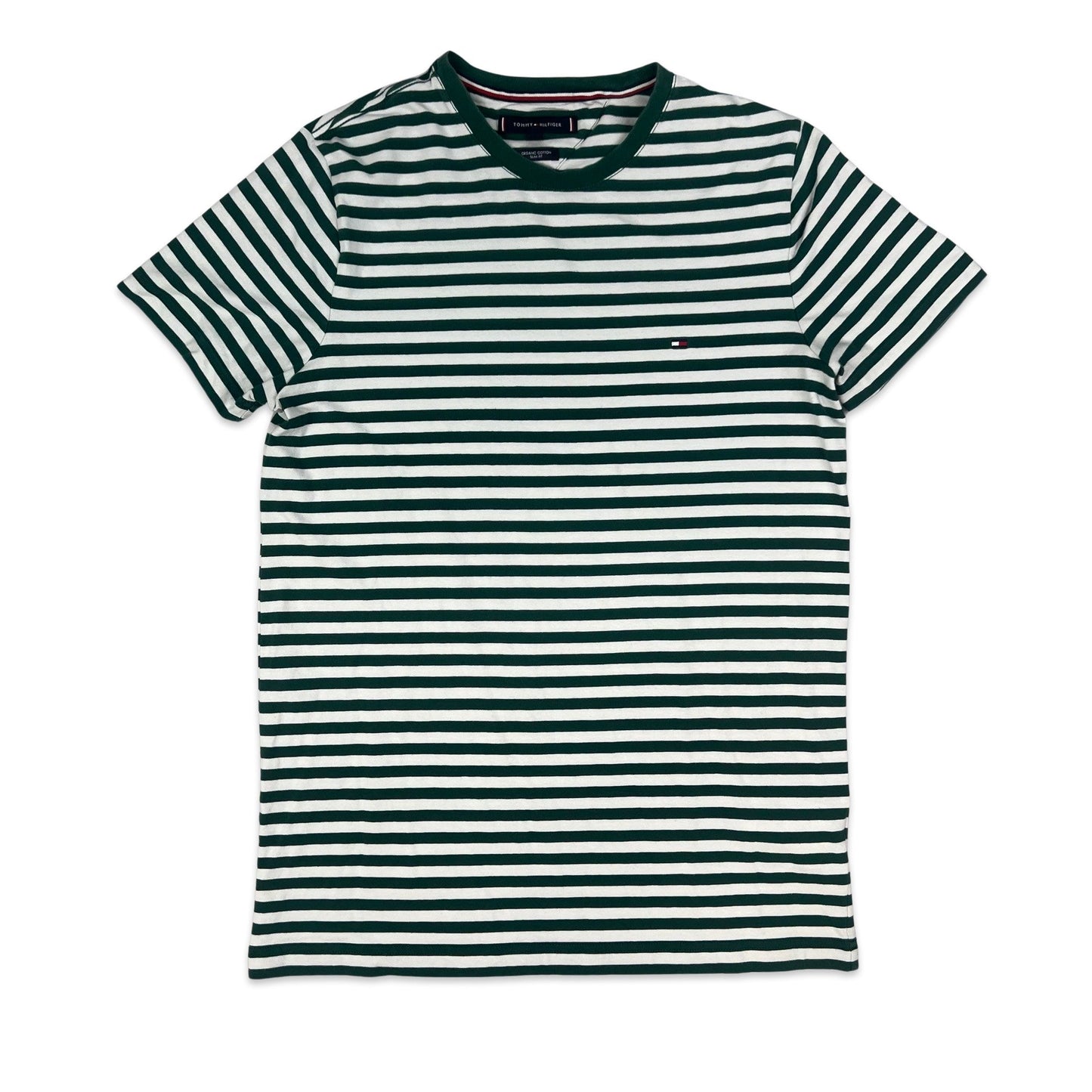 Tommy Hilfiger Green & White Striped Tee XS S