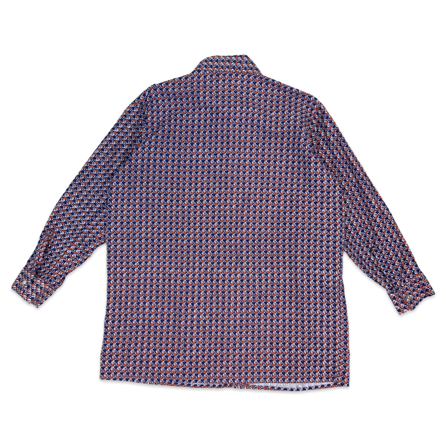 70s White Blue & Orange Abstract Print Shirt XL