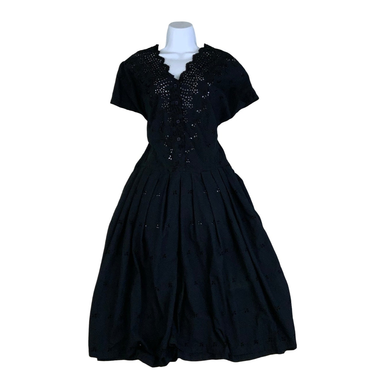 Vintage Black Floral Cut Out Midi Cocktail Occasion Dress 12 14
