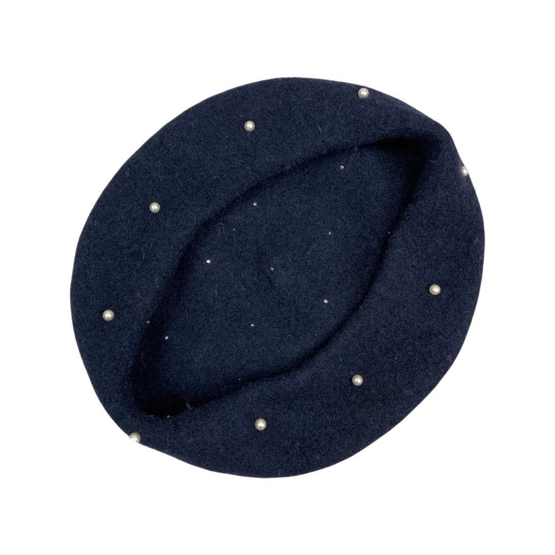 Vintage Navy Faux Pearls Beret