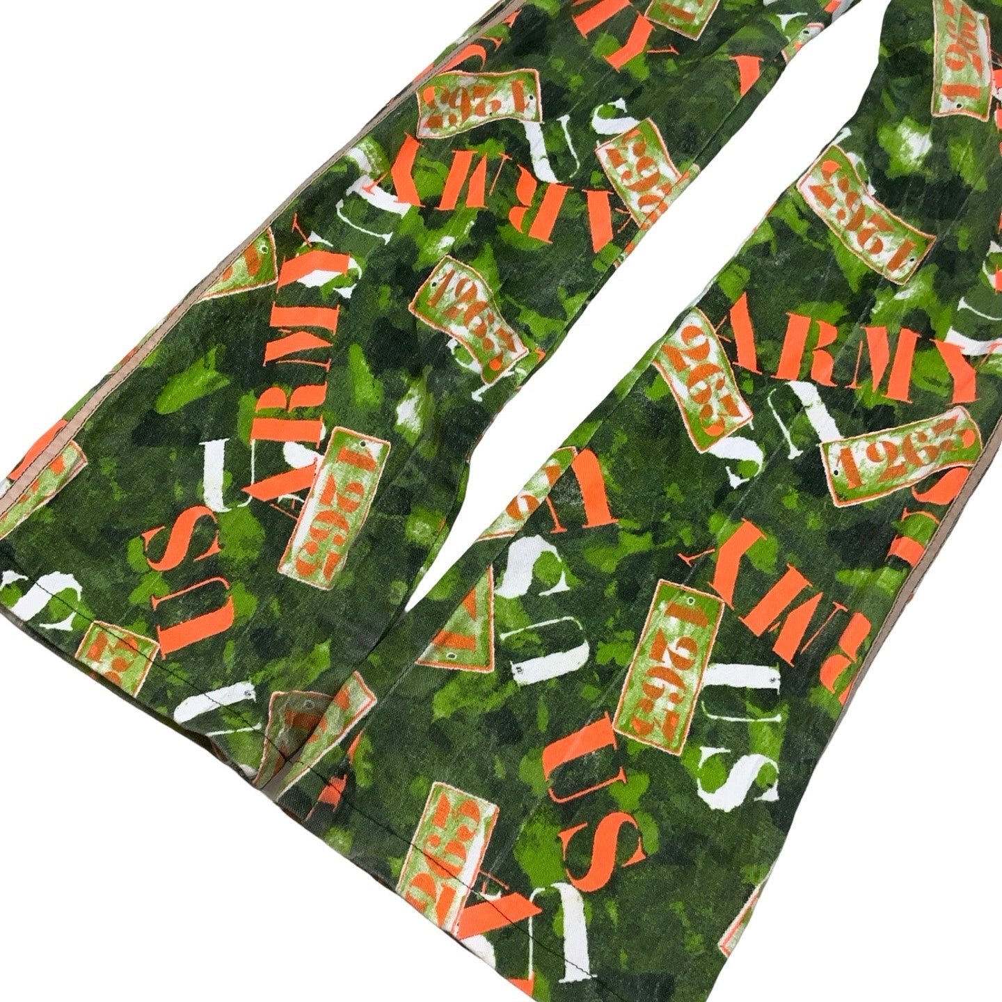 Vintage ‘E&L Jeans’ High Waisted Green Orange White ‘1263 Army’ Flared Jeans 8 10