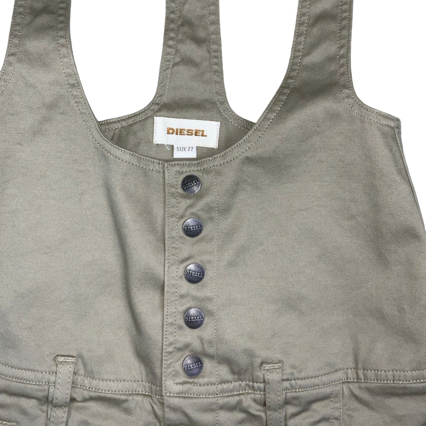 Vintage ‘Diesel’ Beige Denim Dungaree Pinafore Mini Dress 8 10