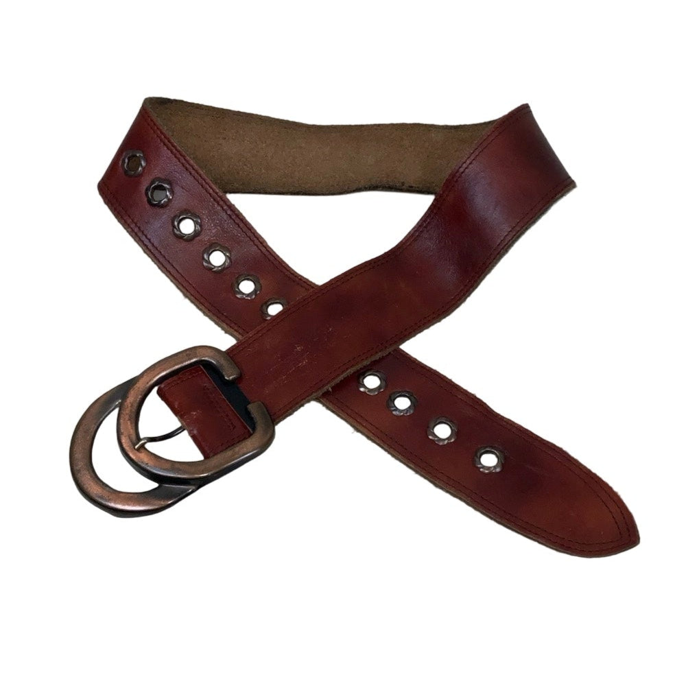 Vintage 90s 00s Thick Red Burgundy Leather Double D-ring Buckle Belt