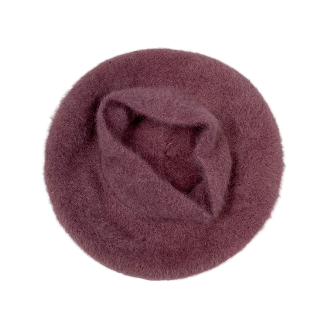 Vintage 80s Mauve Fluffy Angora Beret