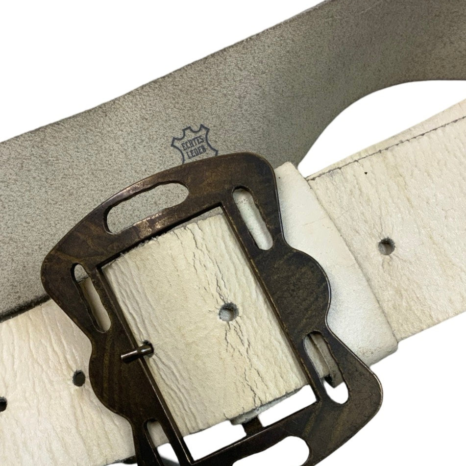 Vintage 90s 00s y2k Off-White Leather Buckle Belt