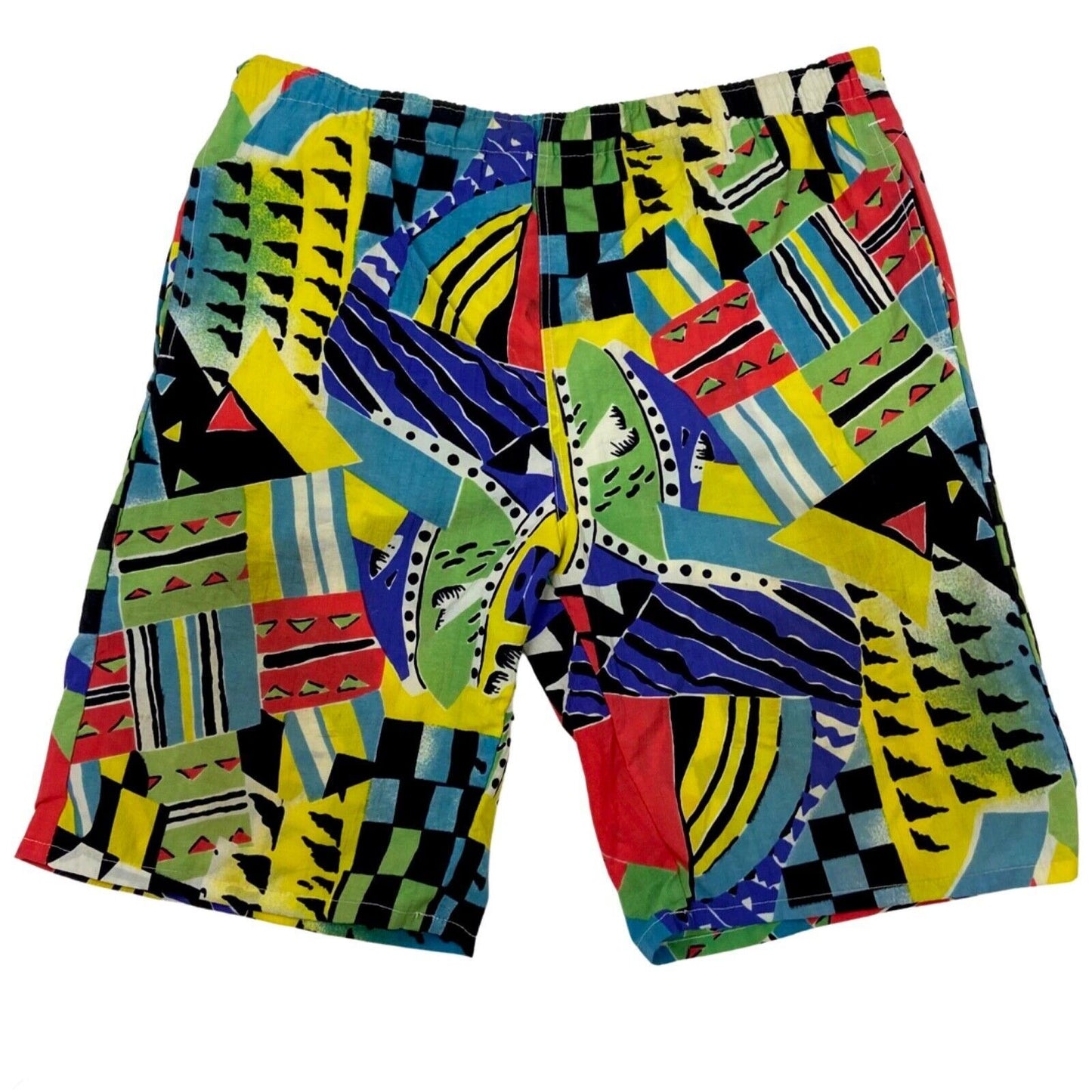 Vintage 80s 90s Blue Black Geometric Graphic Print Shorts L
