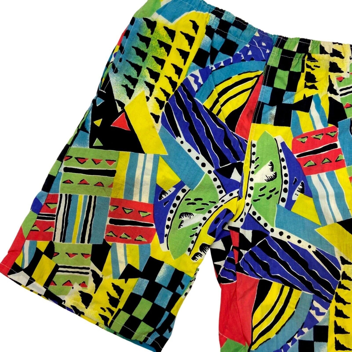 Vintage 80s 90s Blue Black Geometric Graphic Print Shorts L