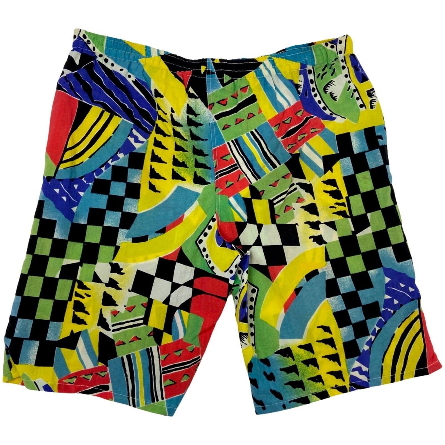Vintage 80s 90s Blue Black Geometric Graphic Print Shorts L