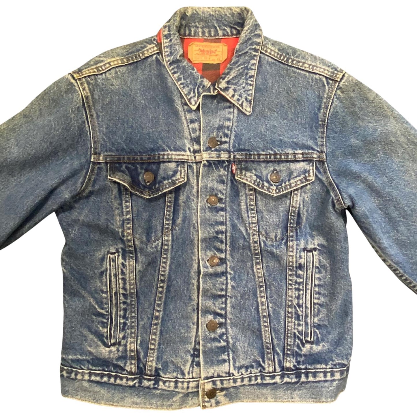 VTG 80s USA MADE LEVIS 70411 FLANNEL LINED DENIM TYPE 3 TRUCKER DENIM JACKET 36S