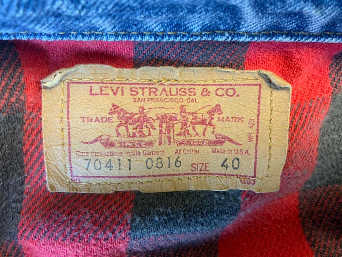 VTG 80s USA MADE LEVIS 70411 FLANNEL LINED DENIM TYPE 3 TRUCKER DENIM JACKET 36S