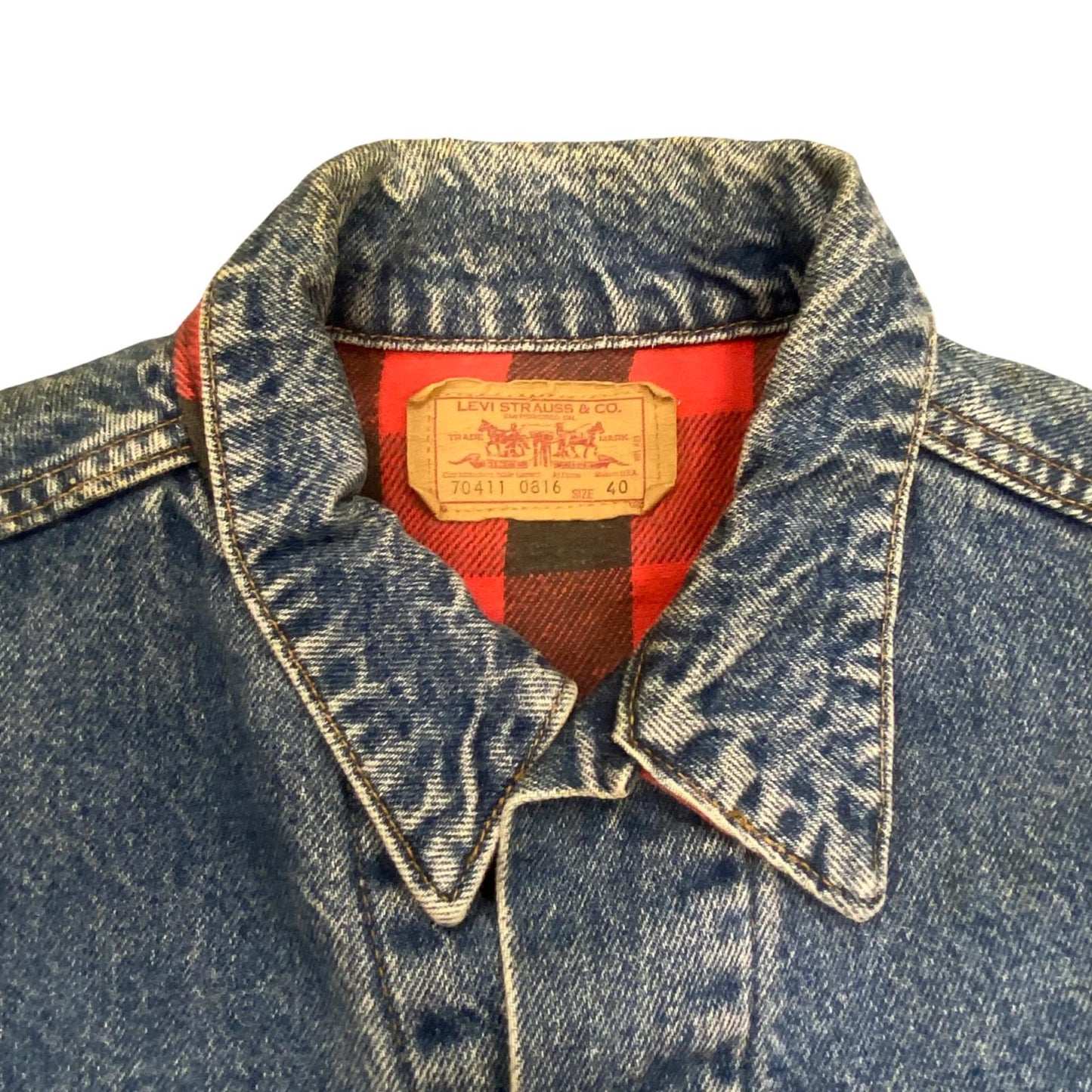 VTG 80s USA MADE LEVIS 70411 FLANNEL LINED DENIM TYPE 3 TRUCKER DENIM JACKET 36S