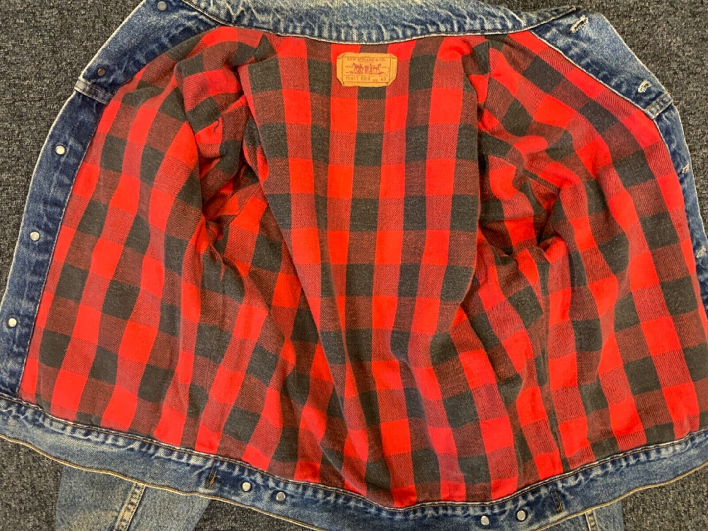 VTG 80s USA MADE LEVIS 70411 FLANNEL LINED DENIM TYPE 3 TRUCKER DENIM JACKET 36S