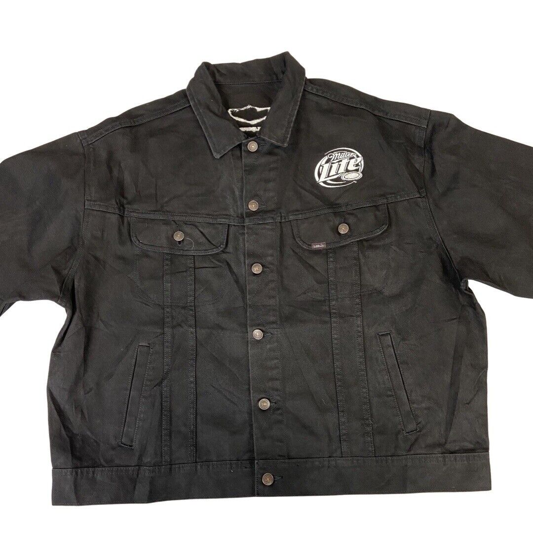 VTG 100 YEAR 2003 BLACK LEE HARLEY DAVIDSON MILLER LITE BEER DENIM JACKET XXL 50