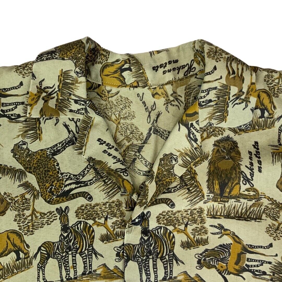 VTG CRAZY PATTERN ANIMAL PRINT COTTON HAWAIIAN ALOHA SHIRT ROCKABILLY 38” S