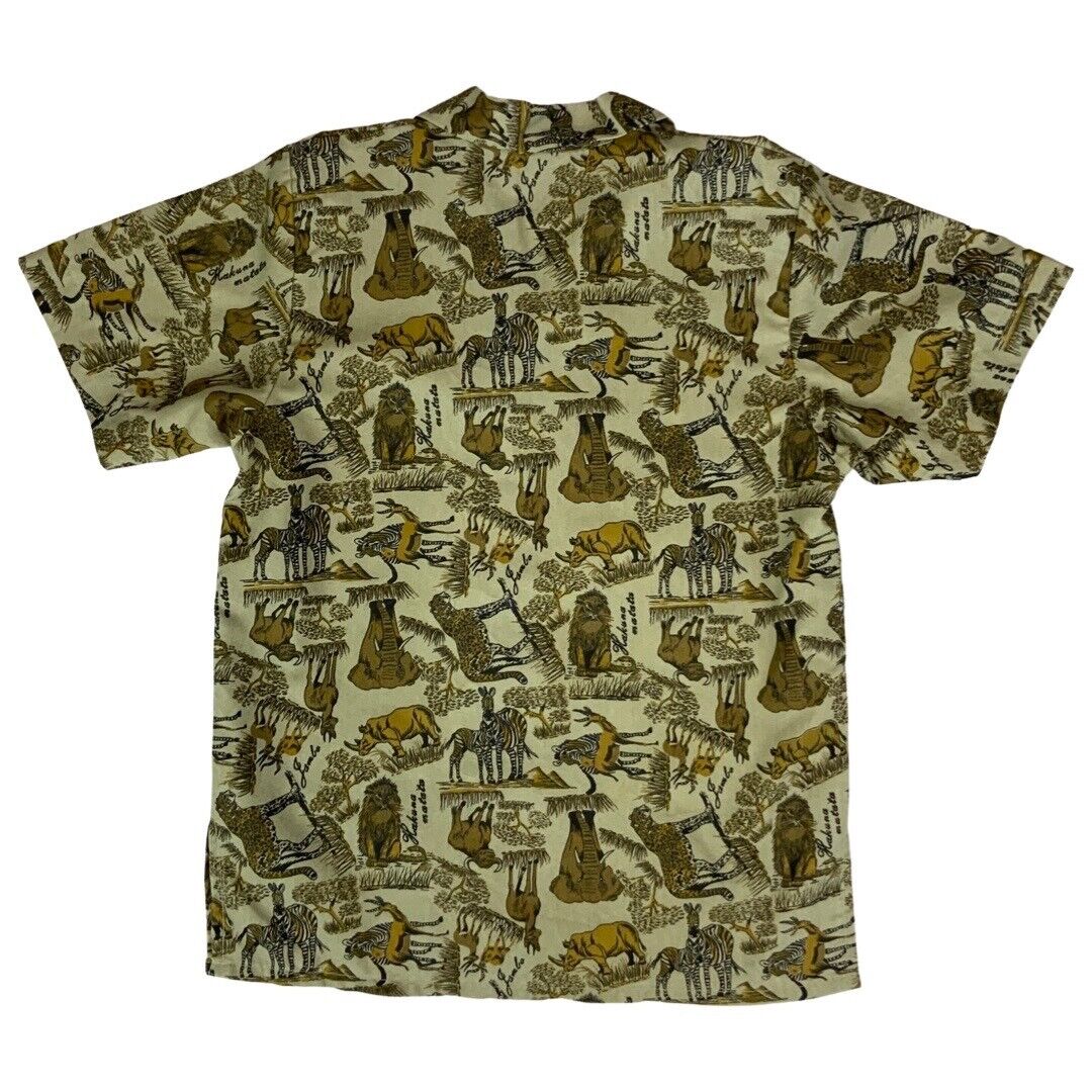 VTG CRAZY PATTERN ANIMAL PRINT COTTON HAWAIIAN ALOHA SHIRT ROCKABILLY 38” S