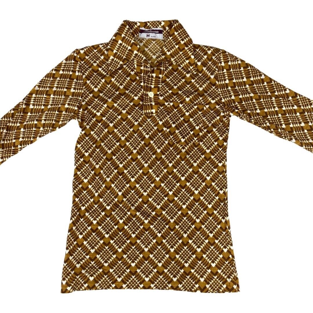 VTG 70s 1/2 BUTTON DISCO SHIRT POLYESTER BIG COLLARS DISCO 34” XS