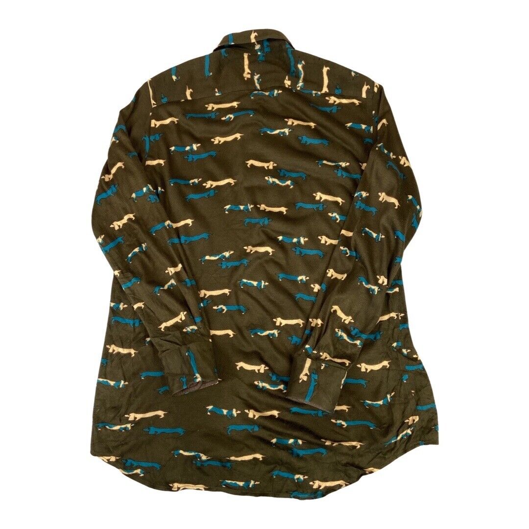 VINTAGE 1970s BROWN DACHSHUND SAUSAGE DOG SHIRT DISCO NOVELTY KITSCH 36” S