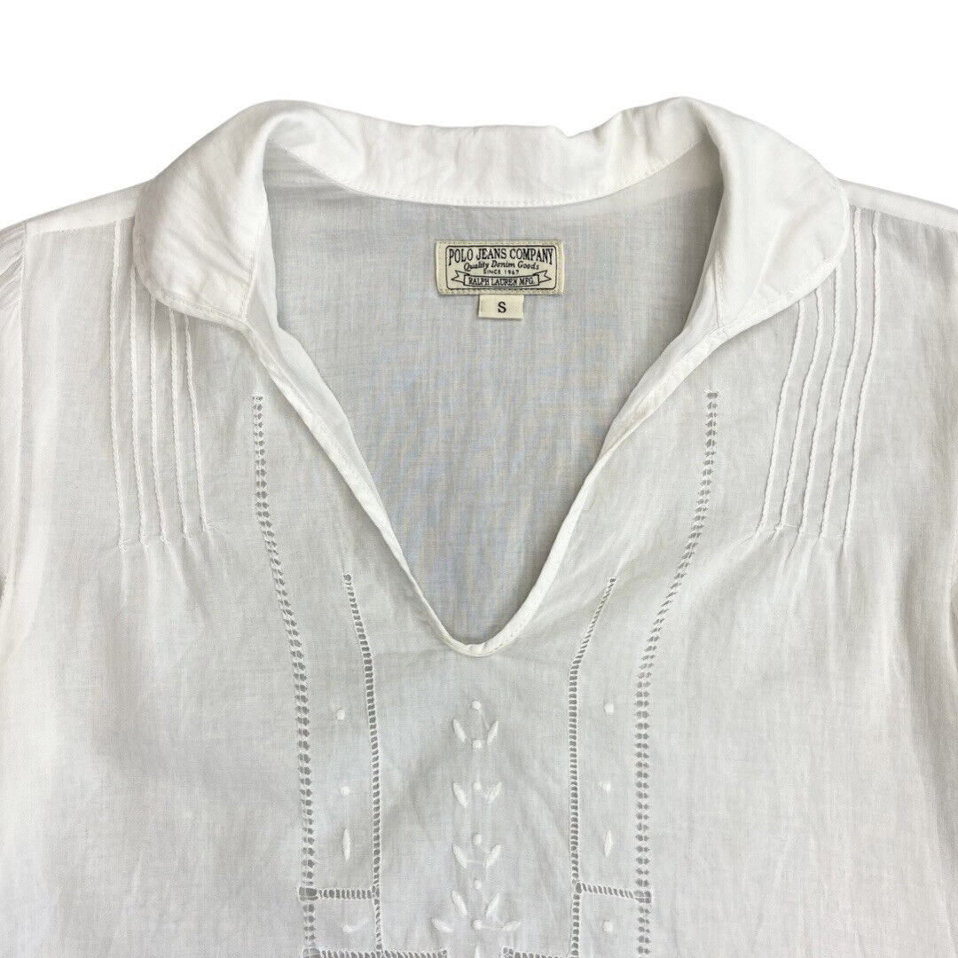 Vintage 90s 00s White Polo Jeans Co Ralph Lauren Long Sleeve Blouse Shirt S 8/10