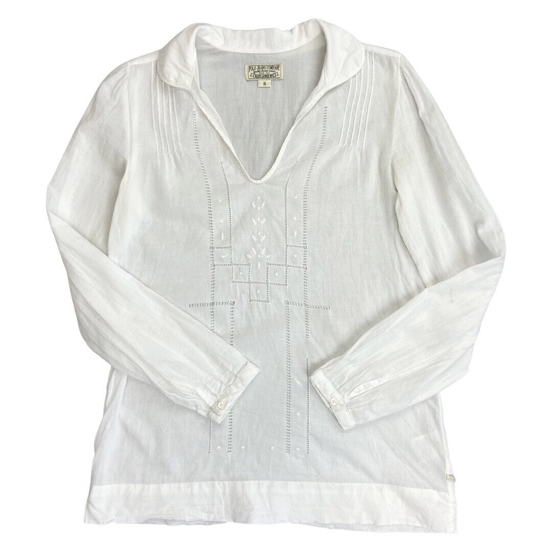 Vintage 90s 00s White Polo Jeans Co Ralph Lauren Long Sleeve Blouse Shirt S 8/10