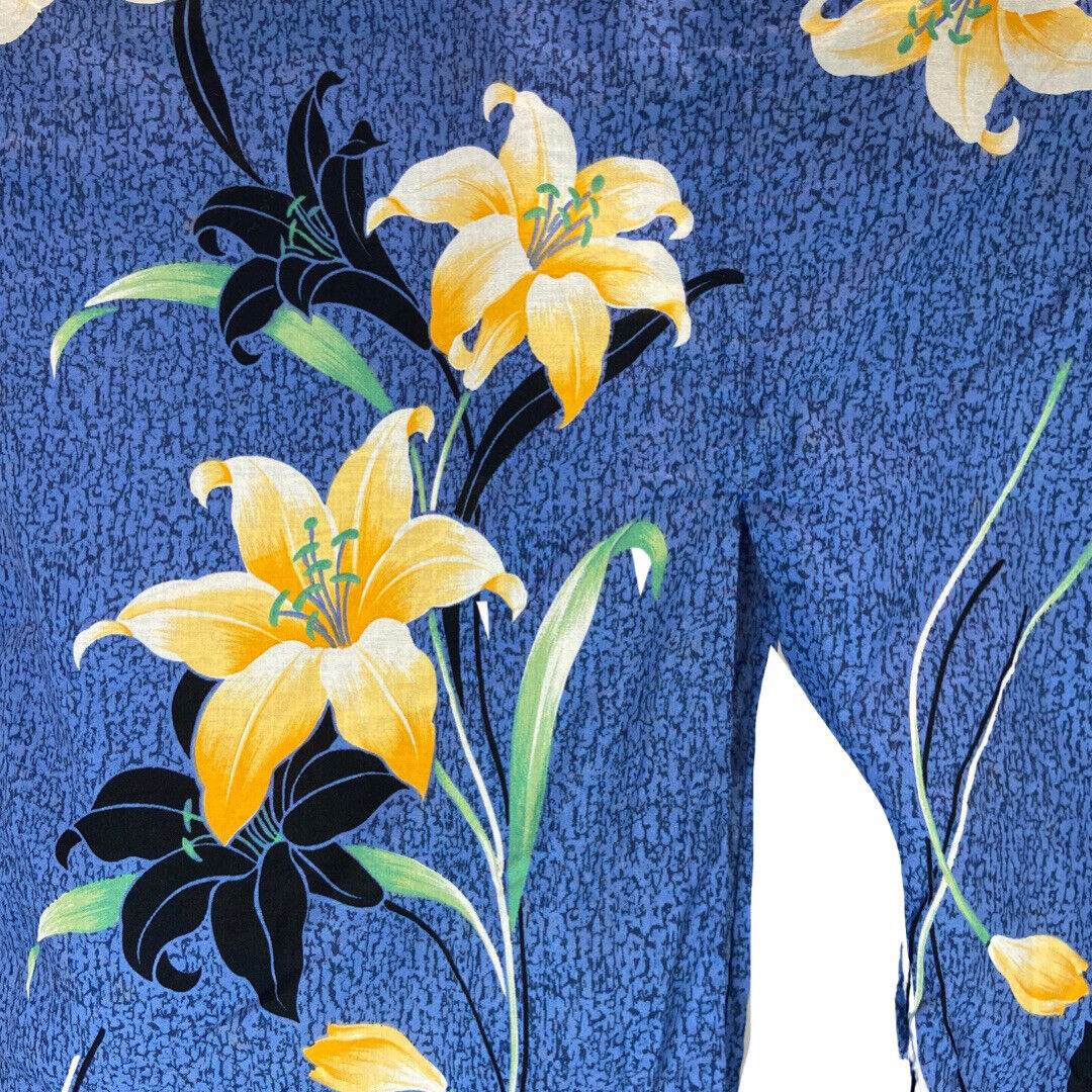 Vintage 80s 90s Blue Yellow Hawaiian Floral Komon Kimono 16 L