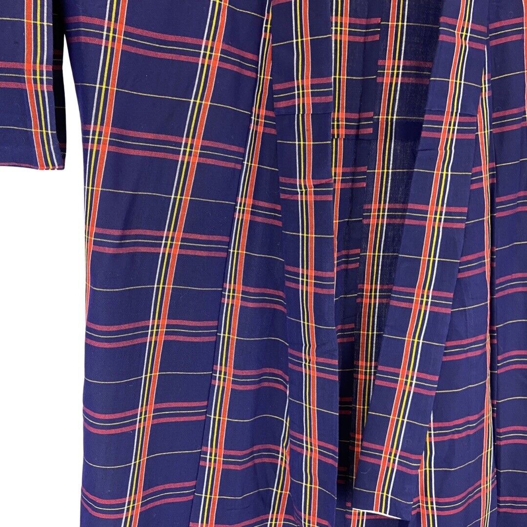 Vintage 80s 90s Indigo Blue Red Yellow Checked Komon Showa Kimono 12 14 M