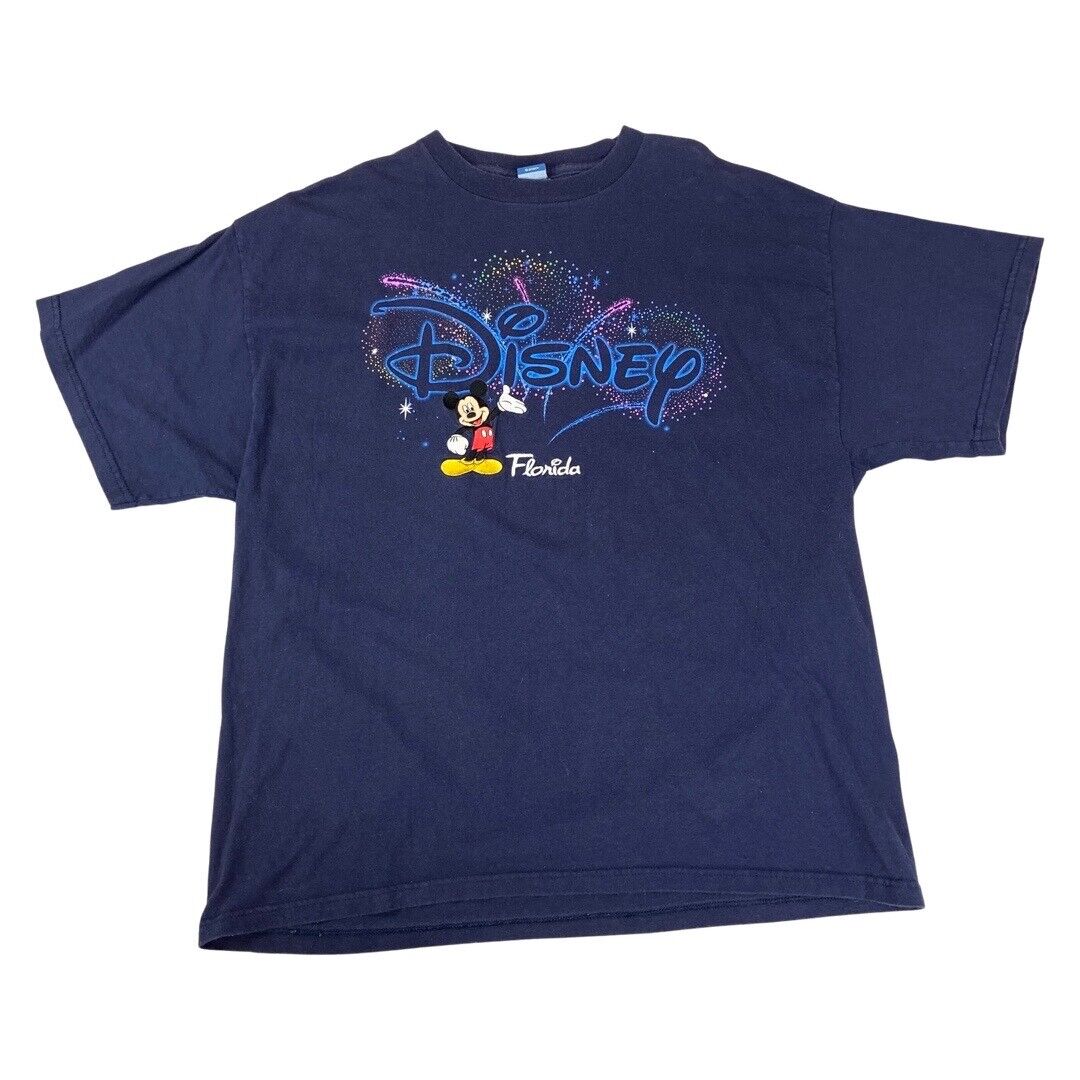 Vintage 90s Navy Disney World Florida Mickey Mouse Graphic T-Shirt XL