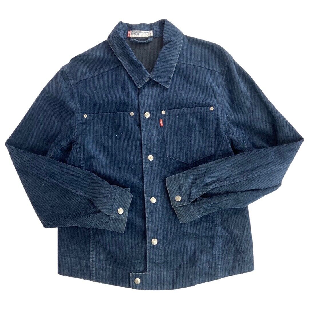 2000s LEVIS RED TAB ENGINEERED NAVY BLUE CORDUROY CORD TRUCKER JACKET 36” SMALL