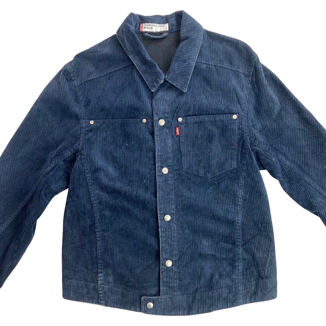 2000s LEVIS RED TAB ENGINEERED NAVY BLUE CORDUROY CORD TRUCKER JACKET 36” SMALL