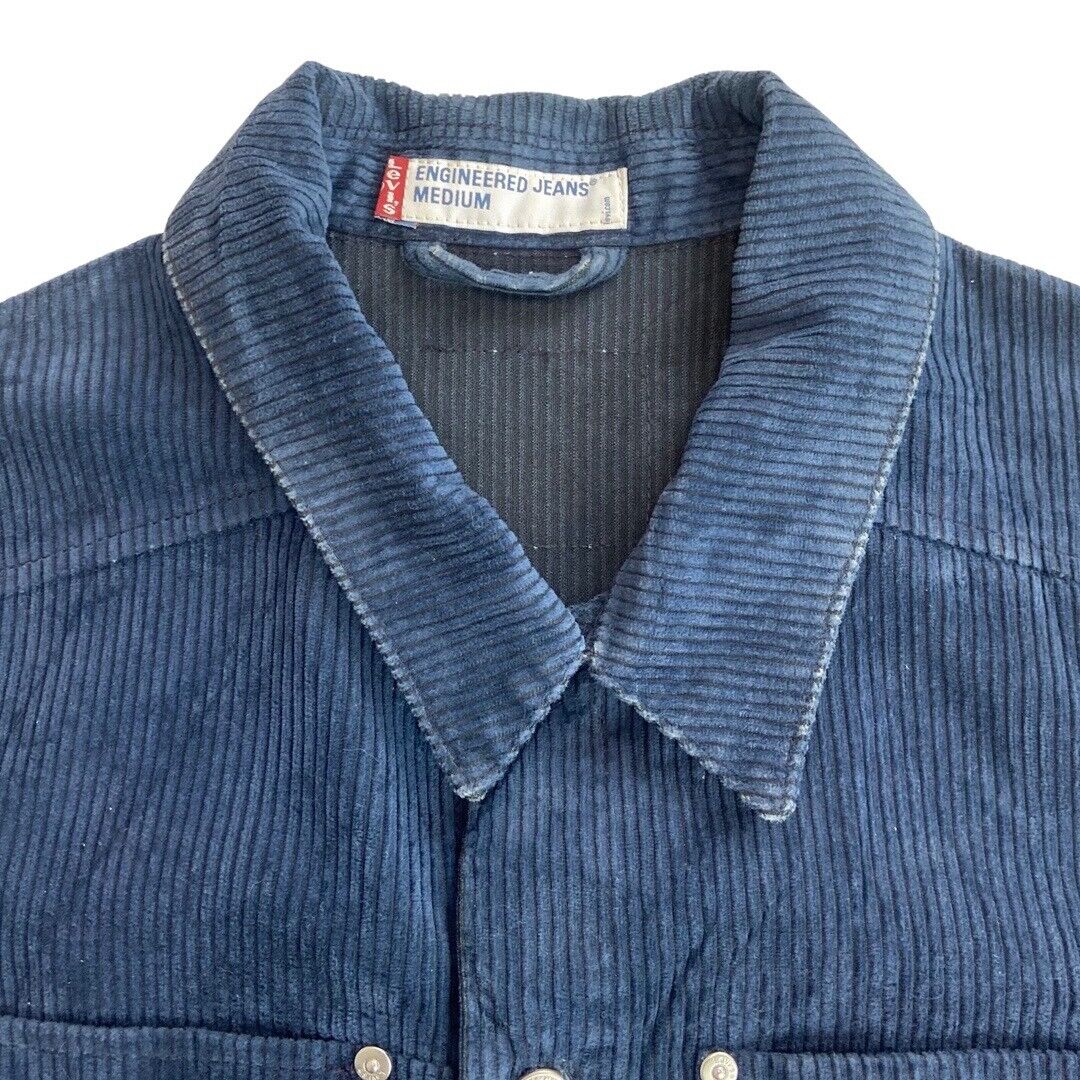 2000s LEVIS RED TAB ENGINEERED NAVY BLUE CORDUROY CORD TRUCKER JACKET 36” SMALL