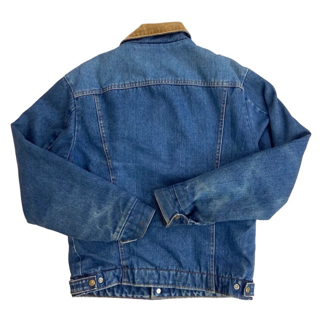 VTG 70s DENIM KEY SADDLE KING WESTERN SHERPA LINED TRUCKER RODEO JACKET 38” S
