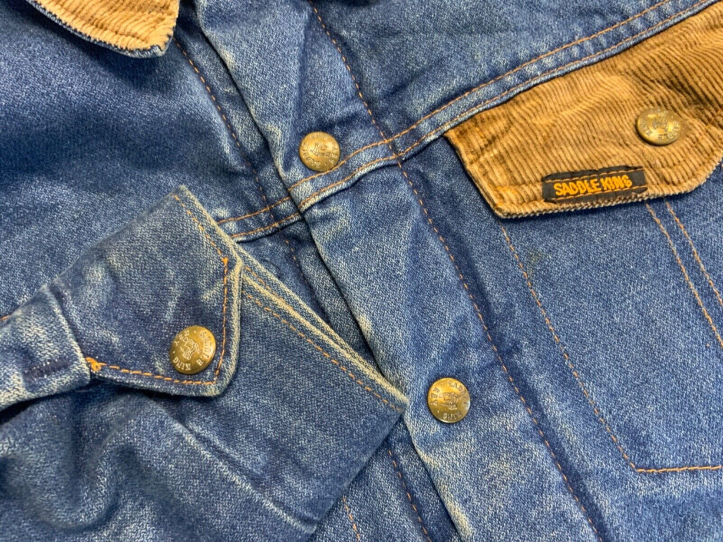 VTG 70s DENIM KEY SADDLE KING WESTERN SHERPA LINED TRUCKER RODEO JACKET 38” S