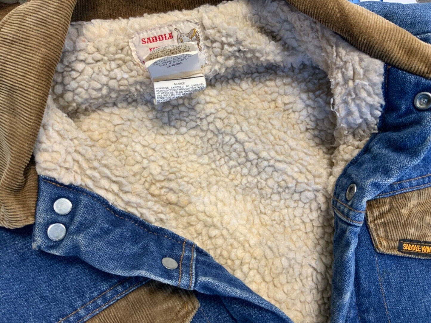 VTG 70s DENIM KEY SADDLE KING WESTERN SHERPA LINED TRUCKER RODEO JACKET 38” S