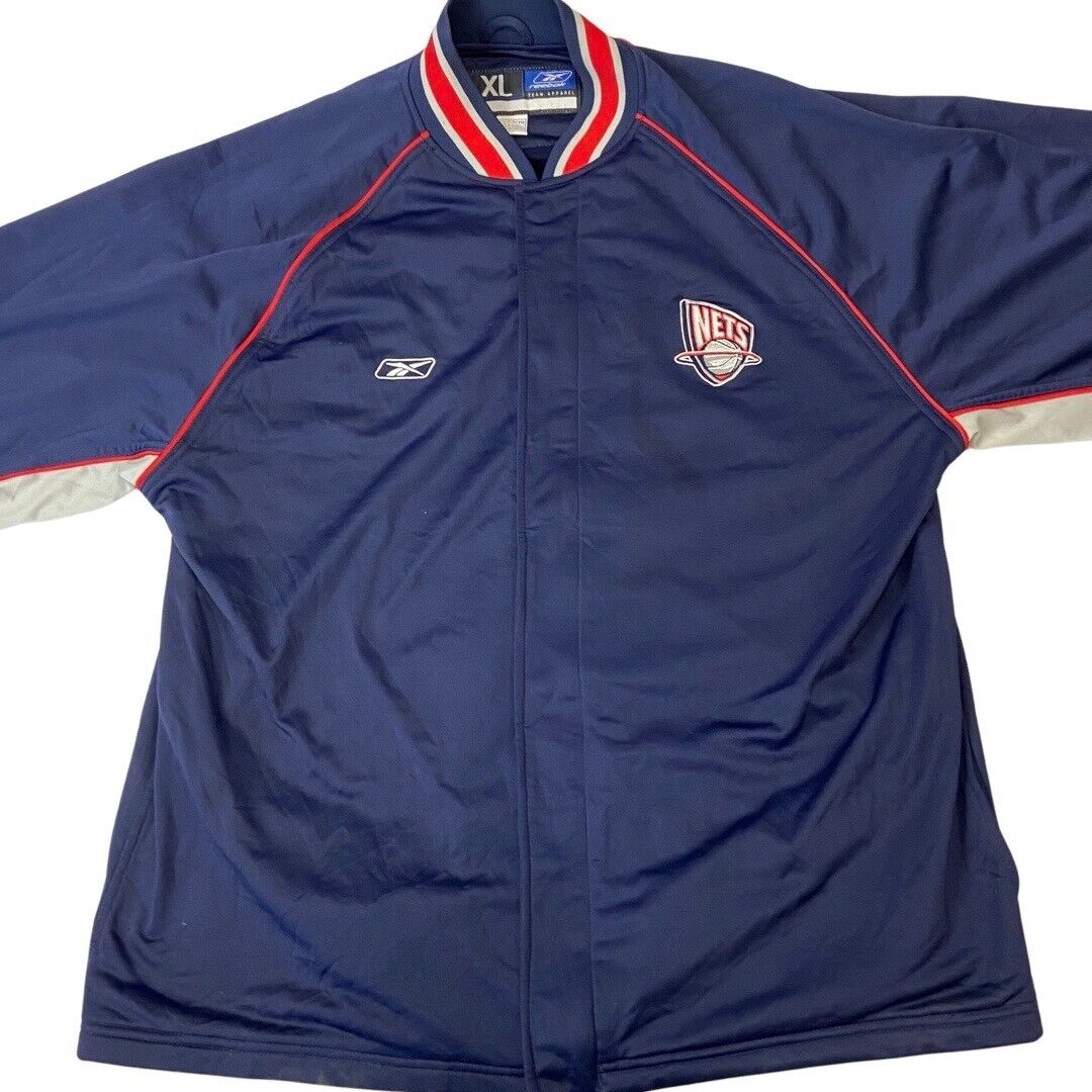 00s Blue, Red & Silver Reebok New Jersey Nets NBA Zip-Up Track Jacket XXL