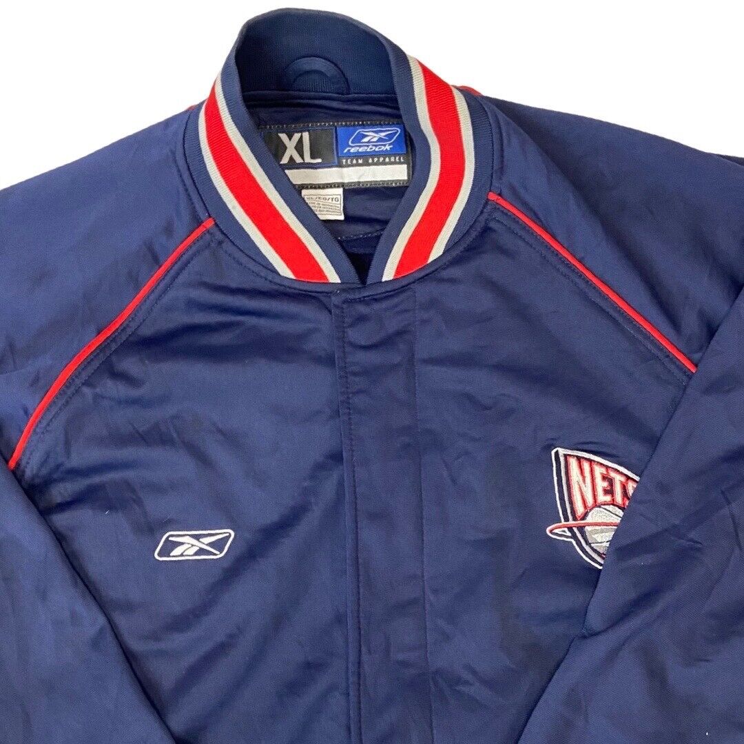 00s Blue, Red & Silver Reebok New Jersey Nets NBA Zip-Up Track Jacket XXL