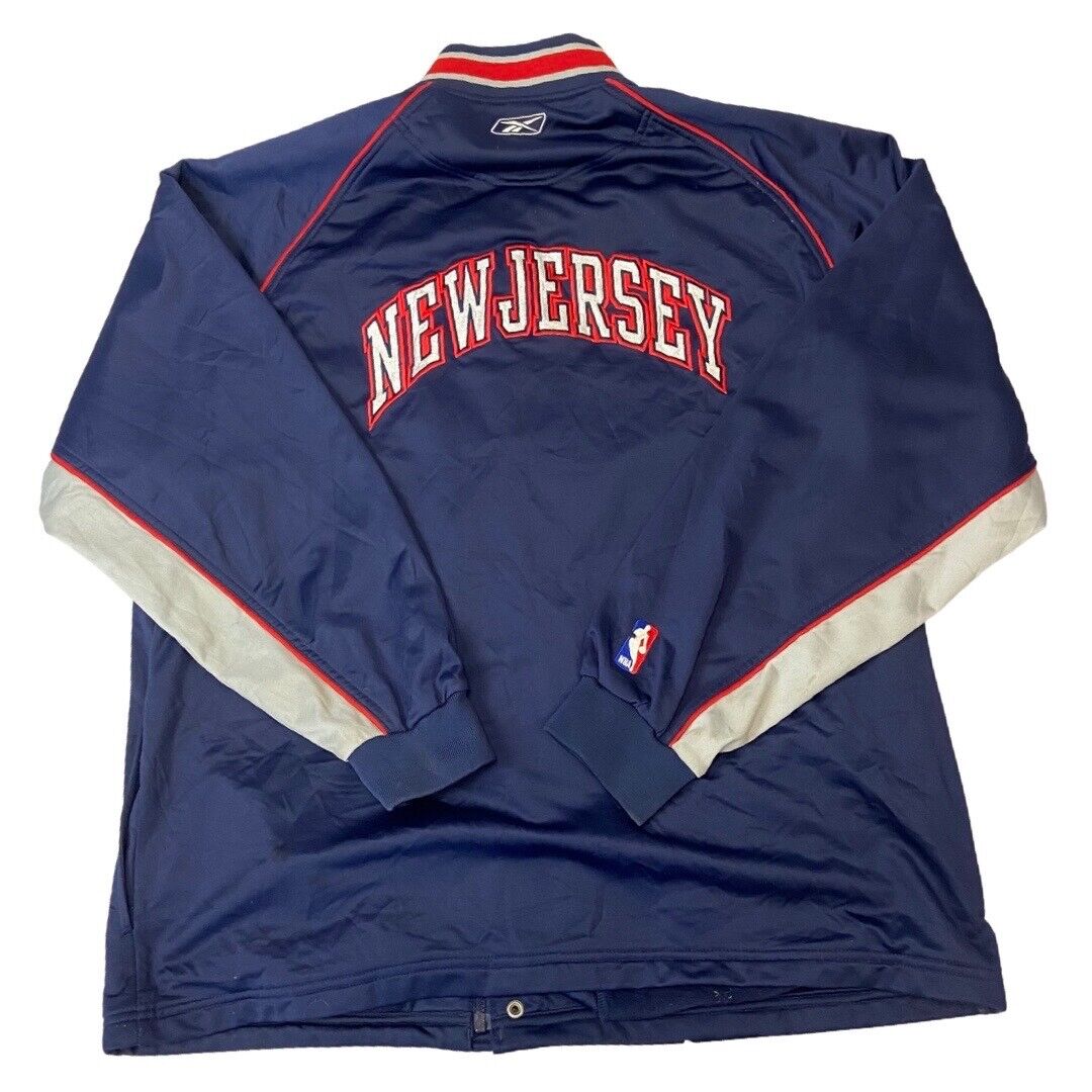 00s Blue, Red & Silver Reebok New Jersey Nets NBA Zip-Up Track Jacket XXL