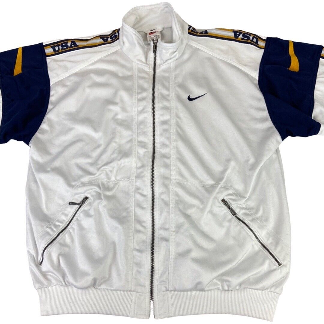 Vintage 1990s White, Navy & Yellow Nike Zip-Up Track Training Jacket XL