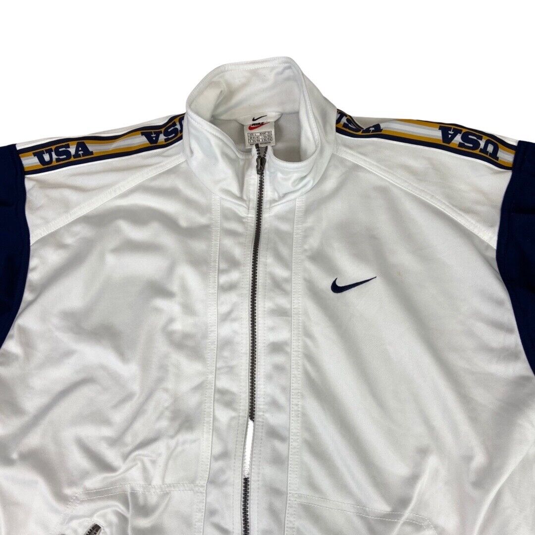 Vintage 1990s White, Navy & Yellow Nike Zip-Up Track Training Jacket XL