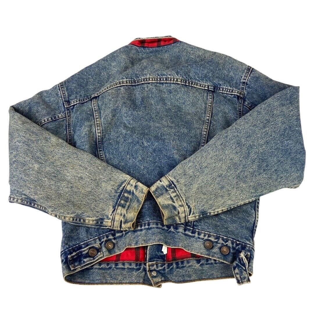 VTG 80s USA LEVIS RED TAB PLAID FLANNEL LINED TYPE 3 DENIM TRUCKER JACKET 38” S
