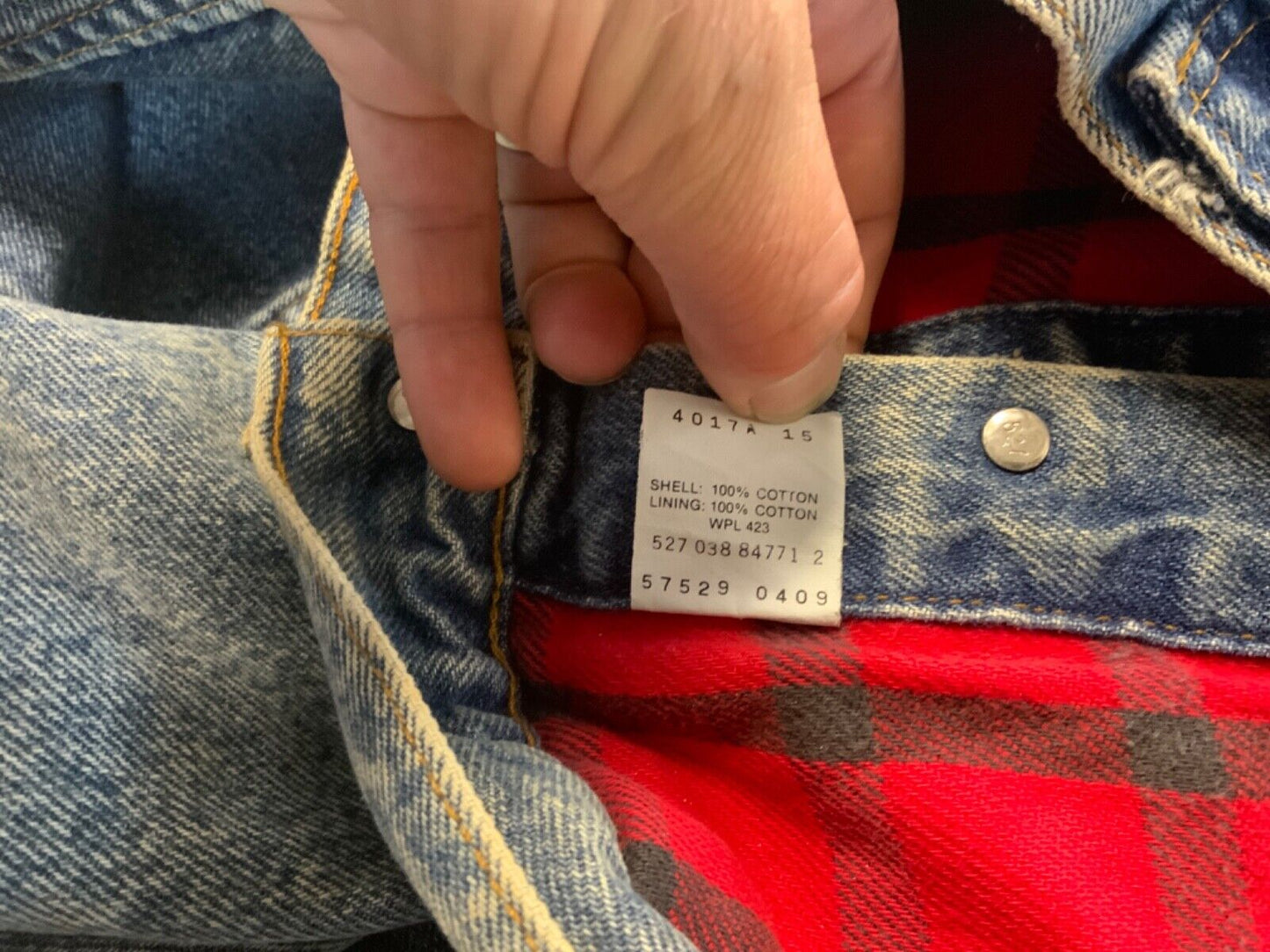 VTG 80s USA LEVIS RED TAB PLAID FLANNEL LINED TYPE 3 DENIM TRUCKER JACKET 38” S