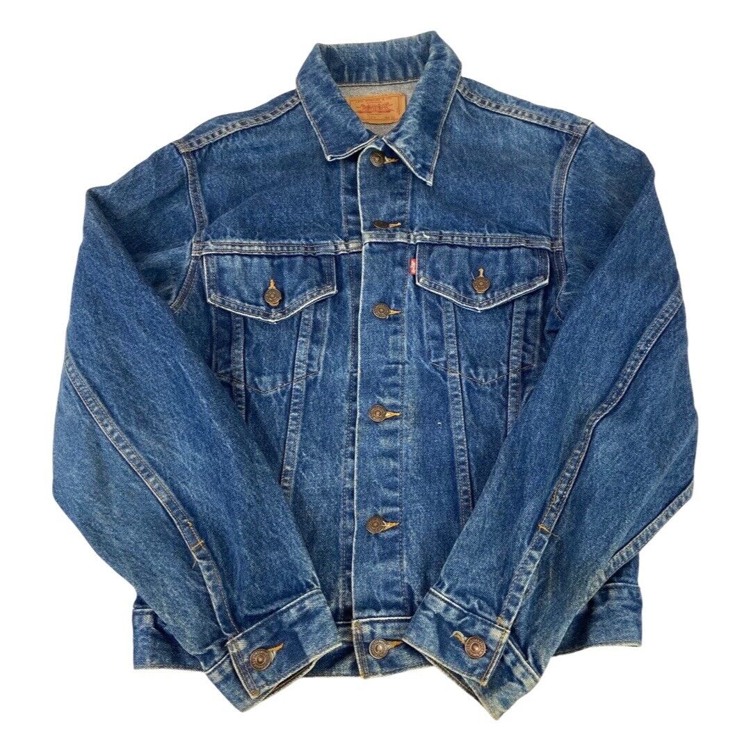 VTG 80s CUSTOMISED GLASS ROSES TYPE 3 TRUCKER DENIM JACKET ROCKABILLY MOD 34” XS