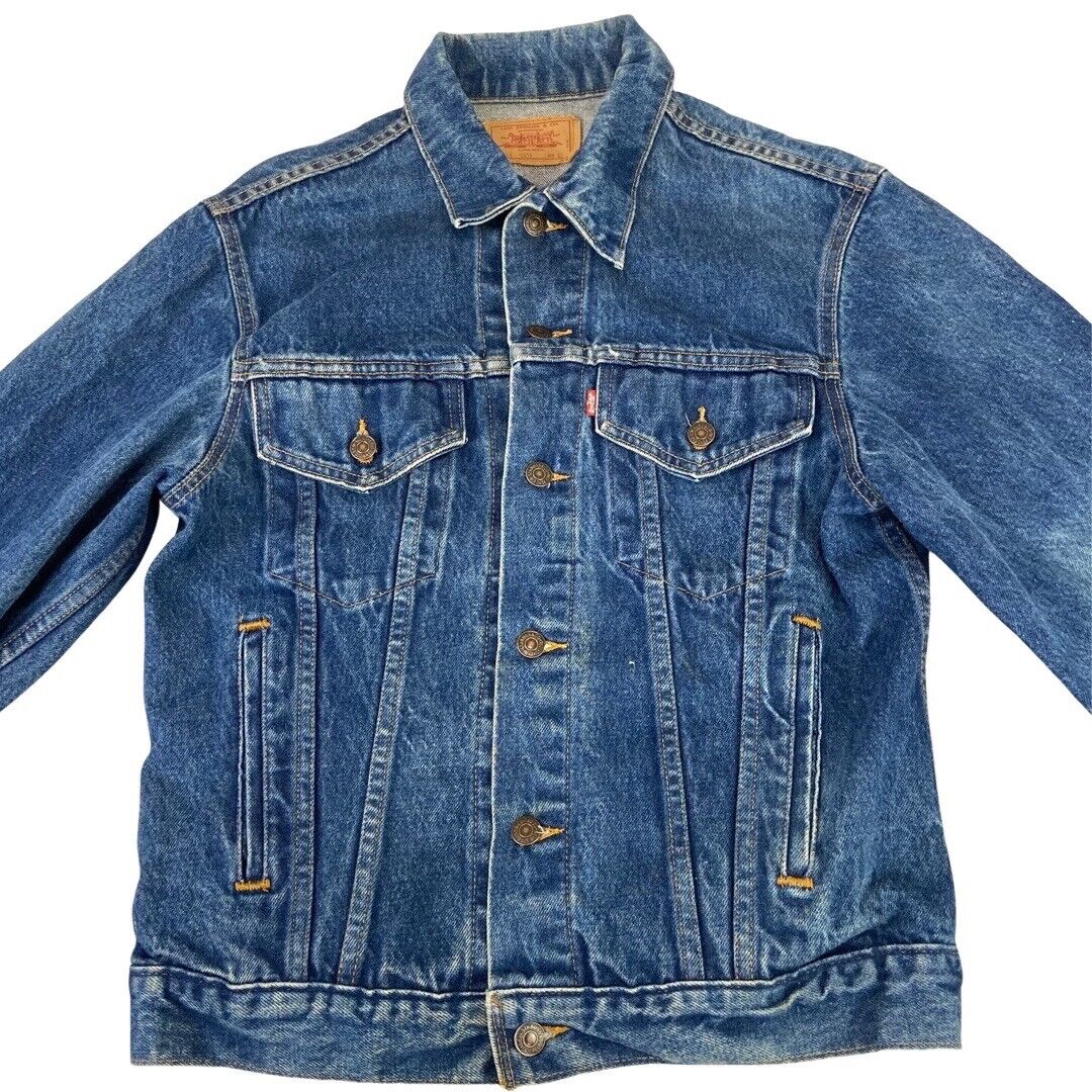 VTG 80s CUSTOMISED GLASS ROSES TYPE 3 TRUCKER DENIM JACKET ROCKABILLY MOD 34” XS