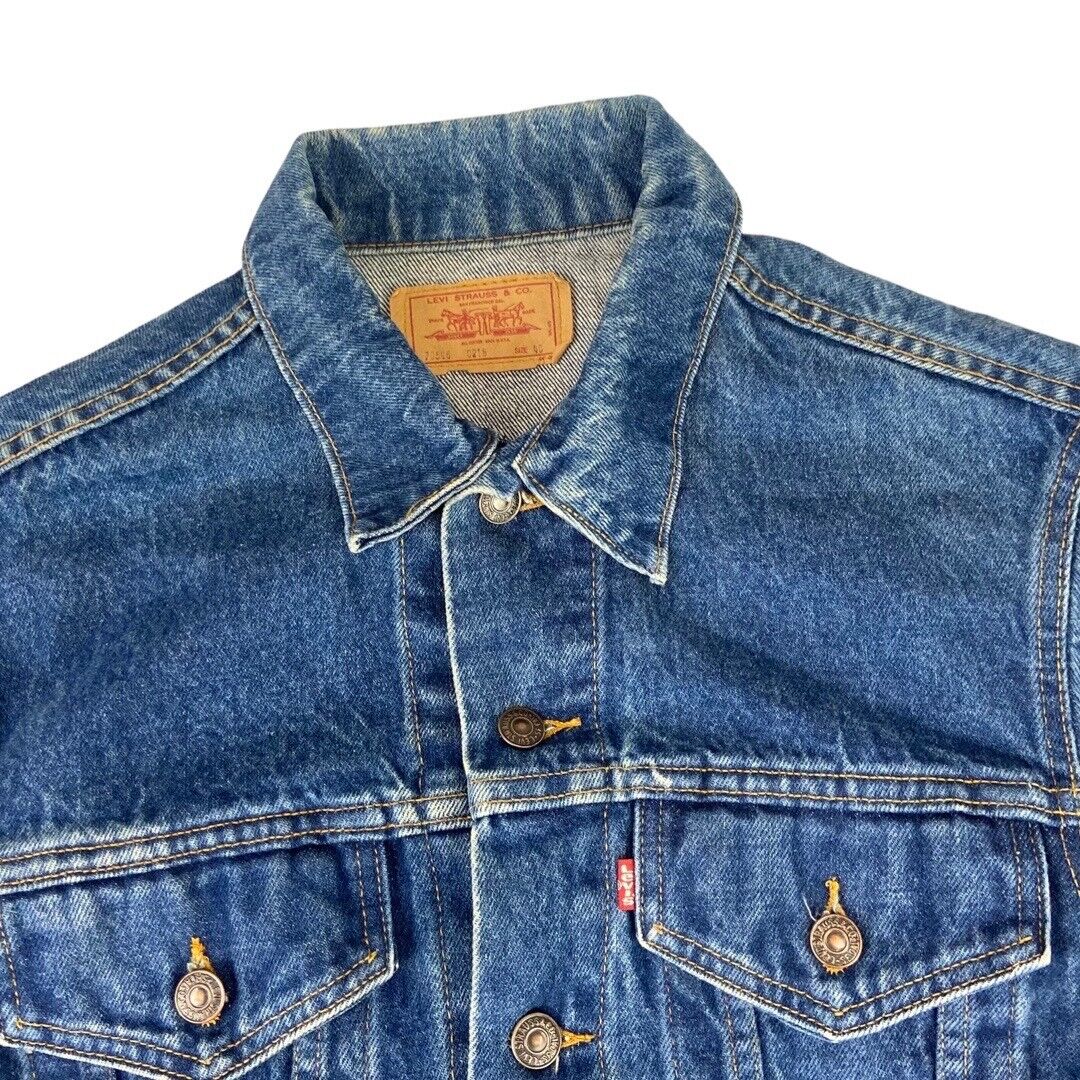 VTG 80s CUSTOMISED GLASS ROSES TYPE 3 TRUCKER DENIM JACKET ROCKABILLY MOD 34” XS