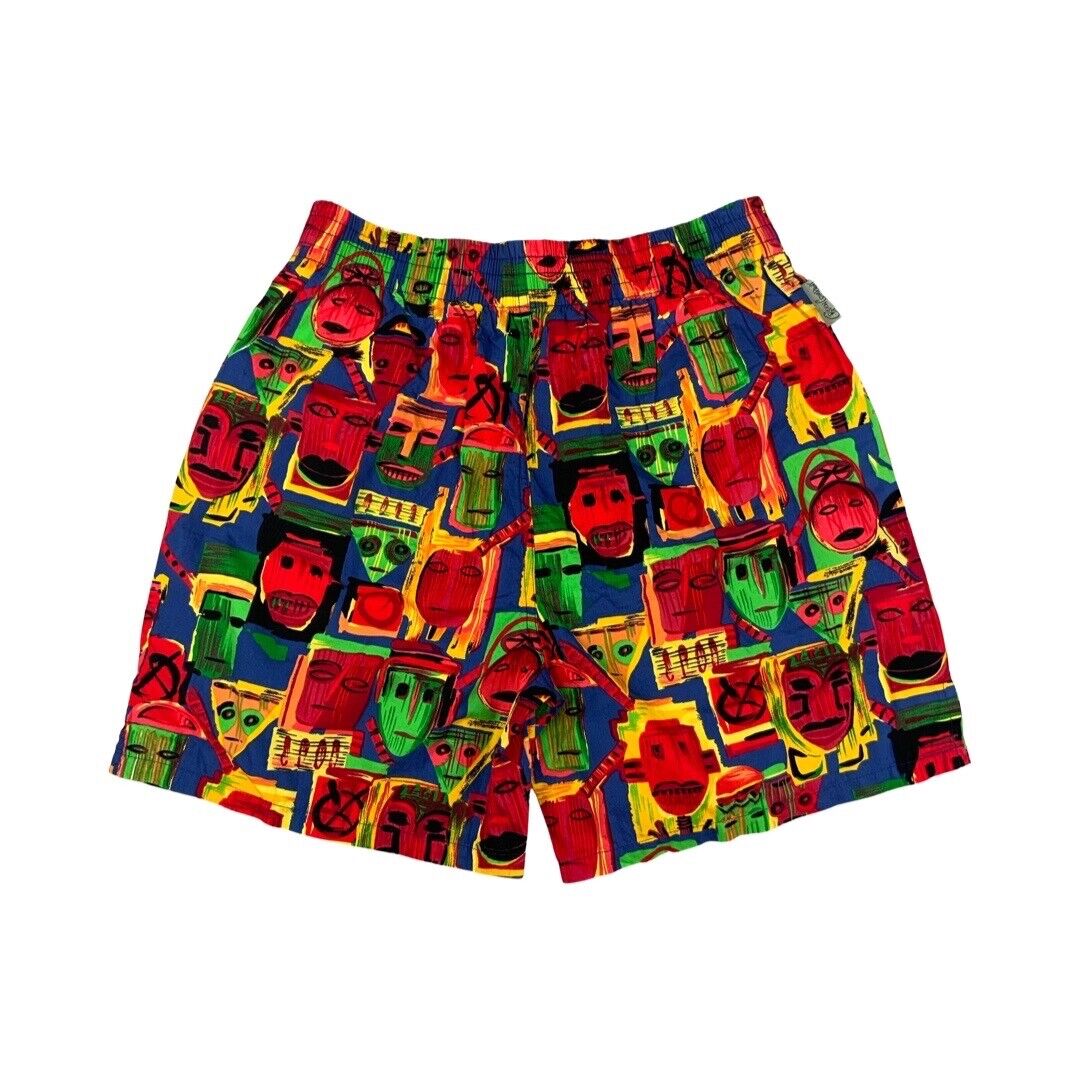 VTG Multi-Coloured Windjammer Style Geometric Tribal Aztec Tiki AOP Shorts Large